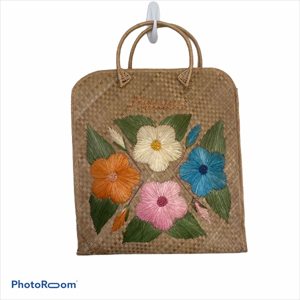 Hawaii Travel Wicker Straw Bag Beach Purse Floral